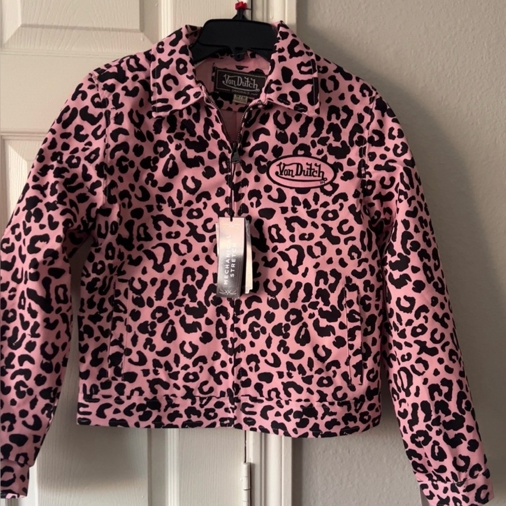 Von Dutch Pink and Black Leopard Print Jacket